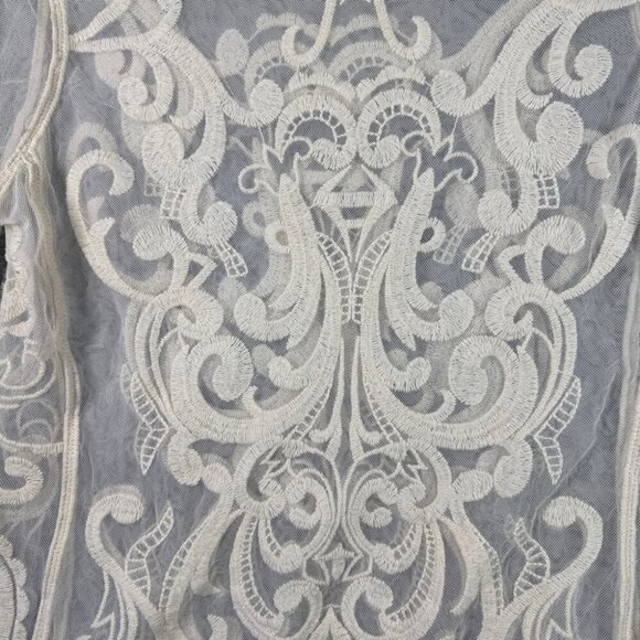 EXPRESS Cream Embroidered Mesh Y2K 2000s Cotton Babydoll Blouse Top Size Medium - Picture 10 of 13